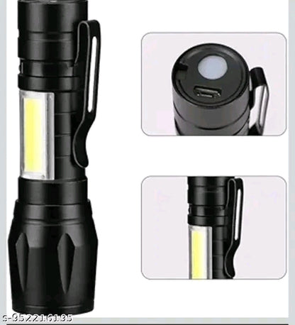 DOTCOM LED Emergency Handheld Flashlight USB Rechargeable Flashlight 3 Modes Adjustable Focus,Portable Waterproof LED Flashlight with COB Side Lights，Best Tactical Torch for Hurricane (1pack)